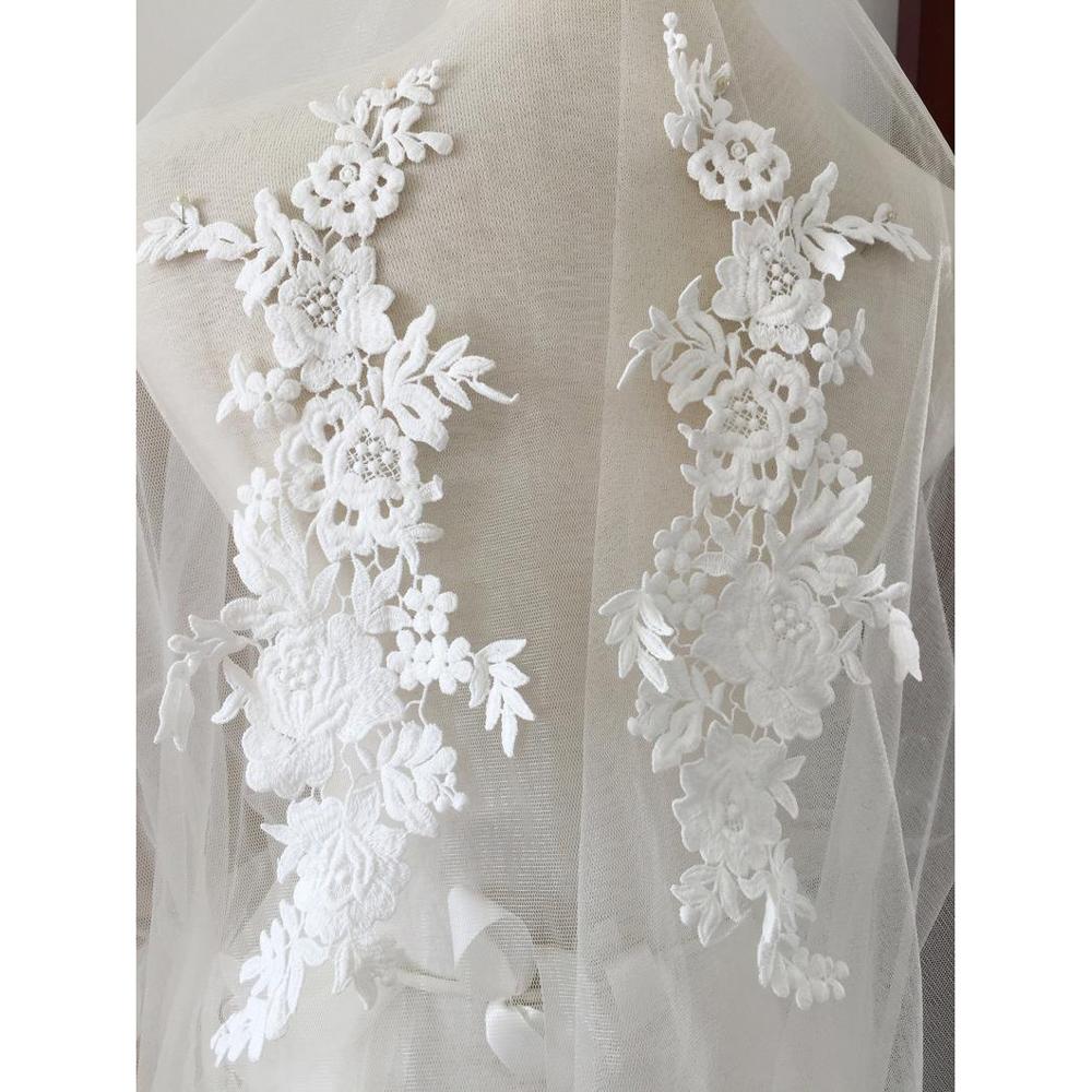 1 Pair White Back Decoration Lace Patches DIY Handmade Wedding Dress Decoration Applique