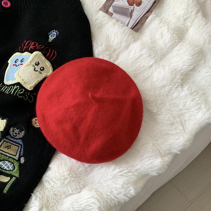 

Берет Женский Осень Зима Британский Винтаж Конфетный Цвет Бутон Шляпа Художника Однотонная Большая Голова Шерстяная Шляпа