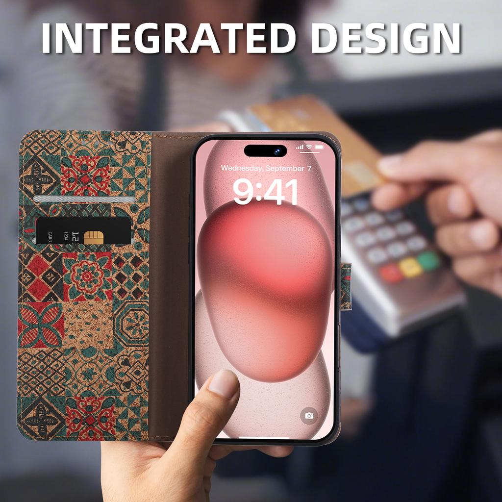 Magnetic Flip Wallet Card Leather Phone Case For iPhone 17 16 15 14 Plus 13 12 Pro Max Air Luxury Retro Classical Pattern Cover
