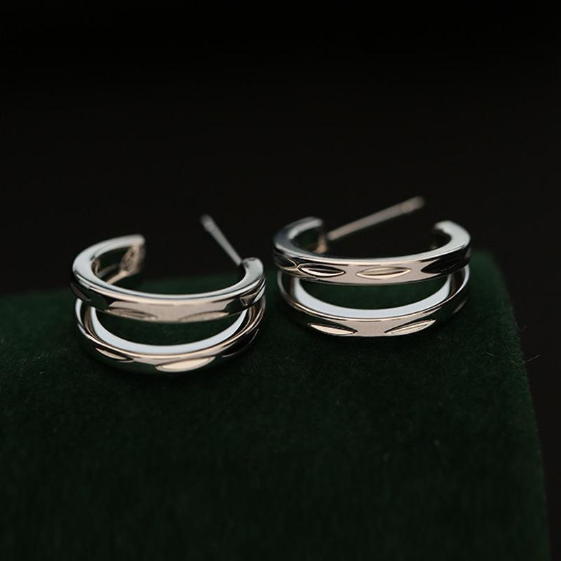 Exquisite Versatile Double-Layer Hoop Earrings - C-Shaped Studs for Women, Niche Design, 2026 Cool Style Accessories