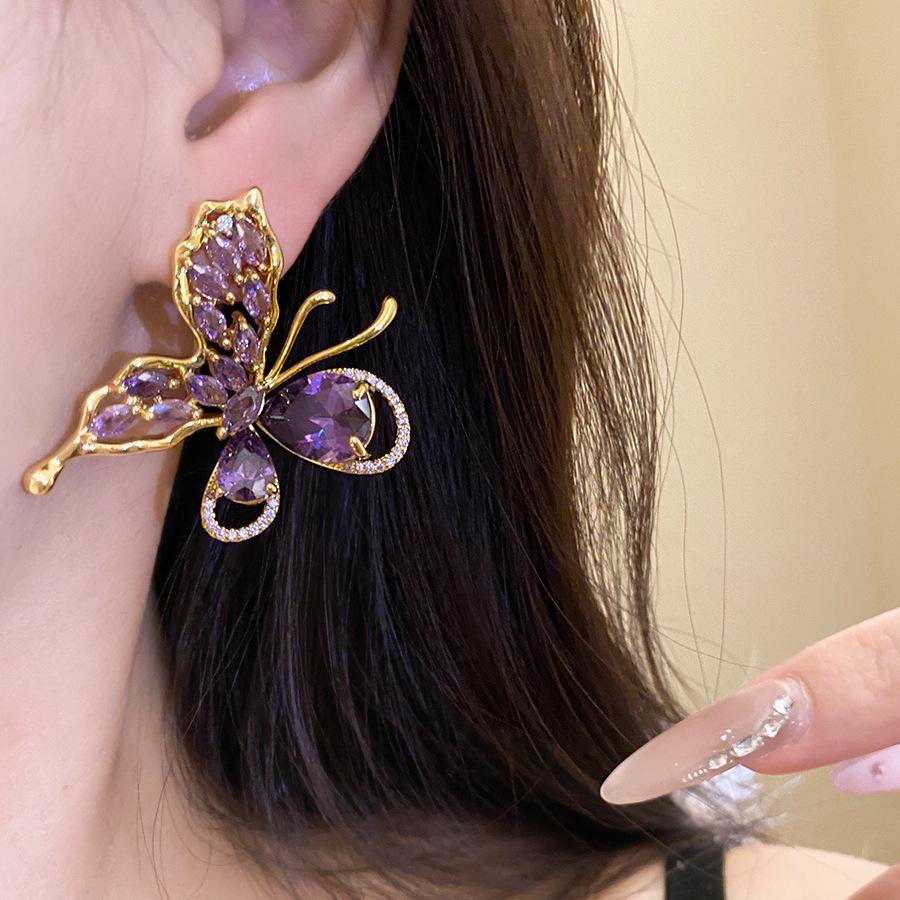 Gilded Zircon Butterfly Open Ring - Elegant, Versatile & Luxurious Jewelry
