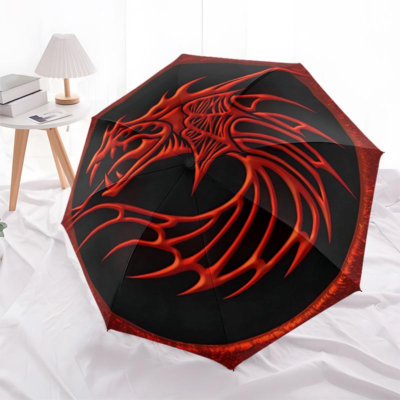 1pc Dragon Emblem Automatic Open/close, Heavy-Duty Iron Frame & 8-Rib structure, Compact Folding Umbrella for Women/Men, All-Season Travel, Halloween