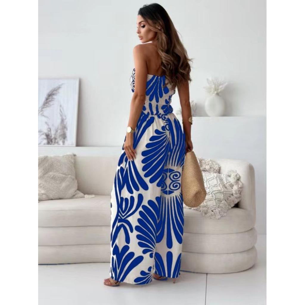Sommer Neuer Modedruck Trägerloser Jumpsuit mit Hoher Taille, Lässiger Langhosen-Romper für Damen für Europäer Amerikaner