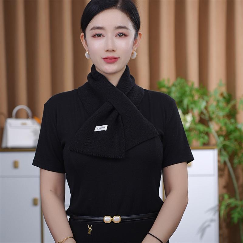 

Winter Imitation Wool Blend Knitted Small Scarf Women s New Versatile Atmosphere Warm Cross Scarf Neck Protection Collar Scarf