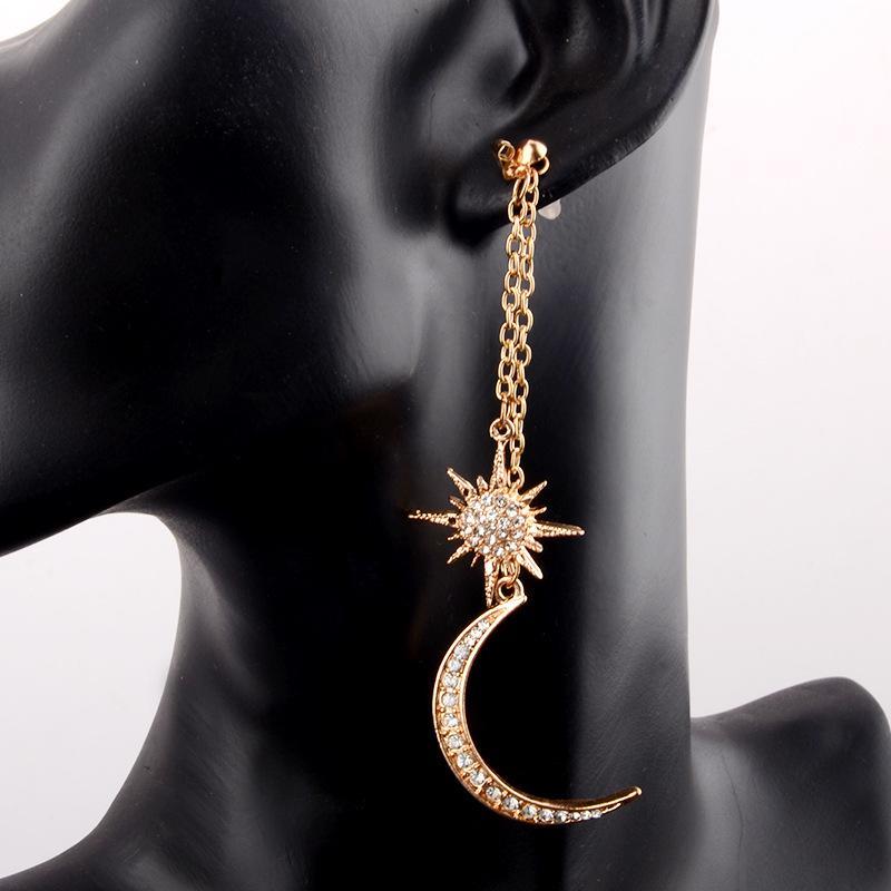 Fashion Sun The And The Moon Chain Long Earrings Rhinestone Exquisite Jewelry Valentines Gift Day