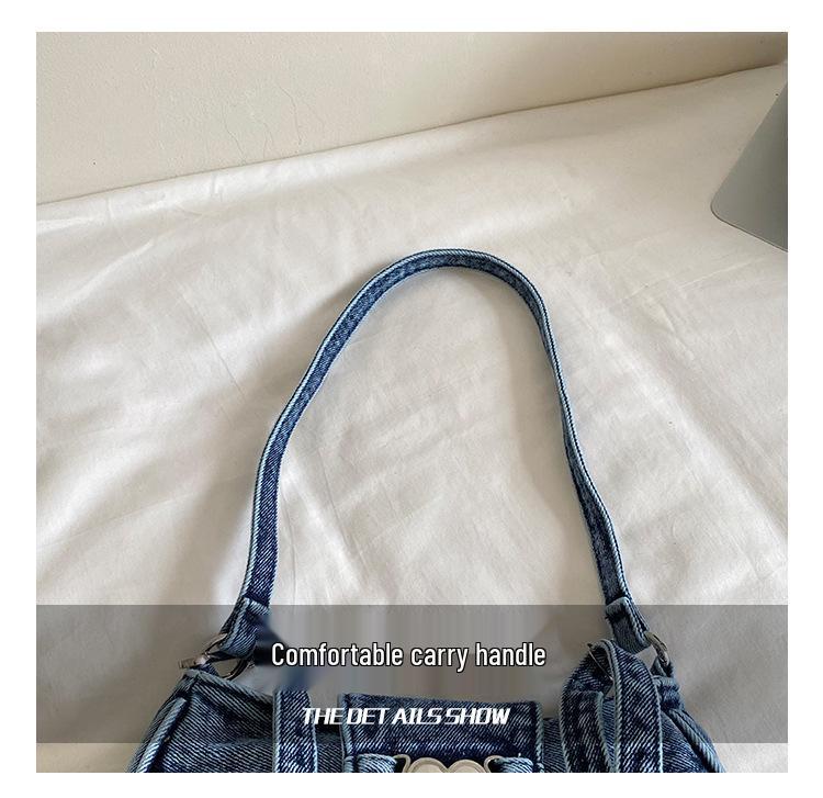 Cross-border Denim Heart One-Shoulder Bag - 2026 New Korean Rivet Trendy Cool Crossbody Bag for Travel and Commute