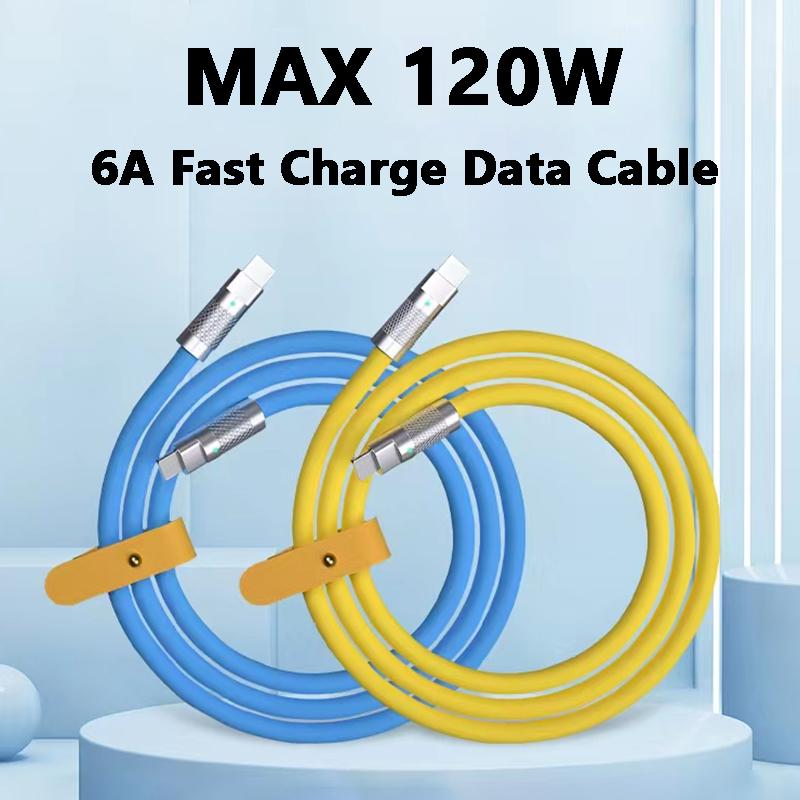 120w 6a Super Fast Charge PD Type C Liquid Silicone Cable Quick Charge 1M 2M Usb Cable Usb C To C Charger Cable