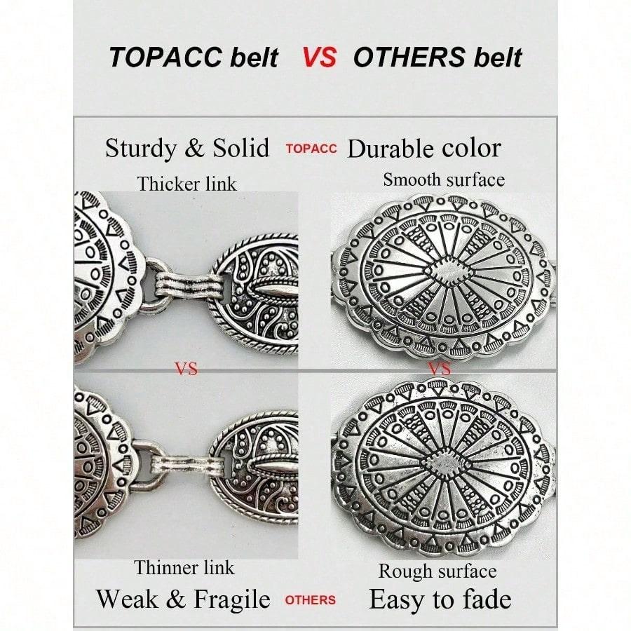 Western Metal Concho Belt For Women Cowgirl Chain Belts For Dresses Jeans Country Concert Outfit