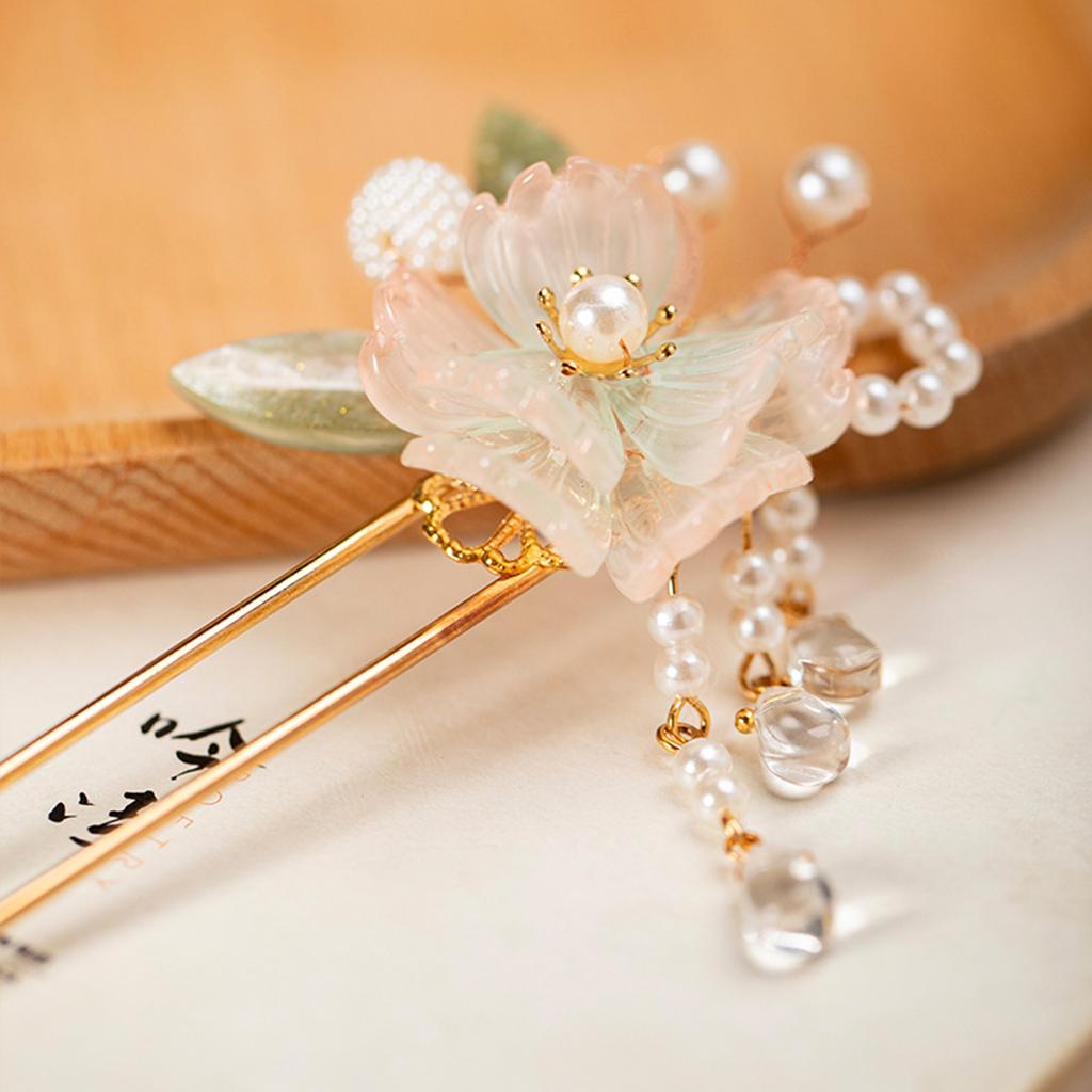 U Shaped Hair Sticks Forks White Pink Flower Designs Pearls Hair Clips New Chinese Style Hair Jewelry for Women and Girls