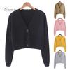 Women Spring Sweater Coat V Neck Long Sleeves Solid Color Single-breasted Cardigan Lady Thermal One Size Knitted Cropped Female Clothes