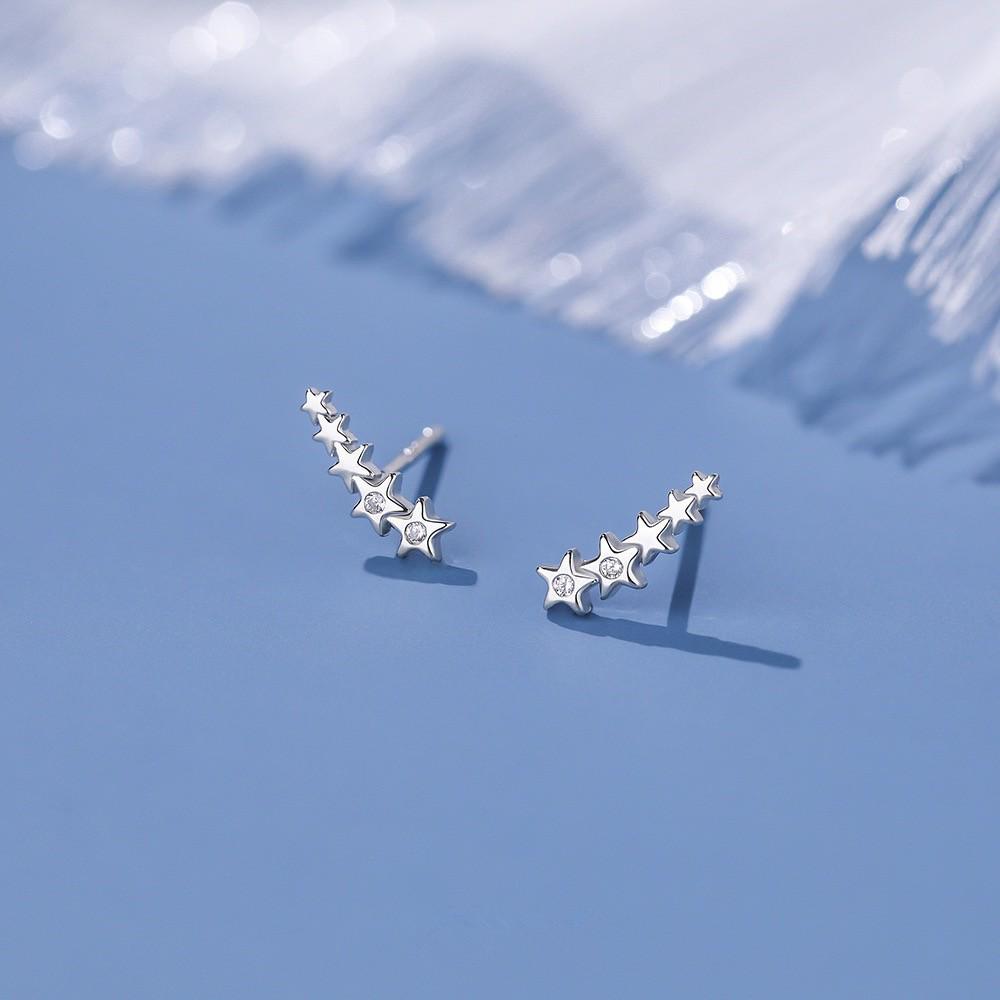 Beixi S925 Sterling Silver Meteor Diamond Studs: Shiny Zirconia Star Row Earrings, Simple & Exquisite.