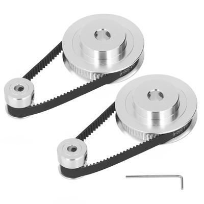 2 Set Synchronous Wheel GT2 Aluminum Alloy Timing Pulley with 2Pcs Length 200mm Width 6mm Belt 60T