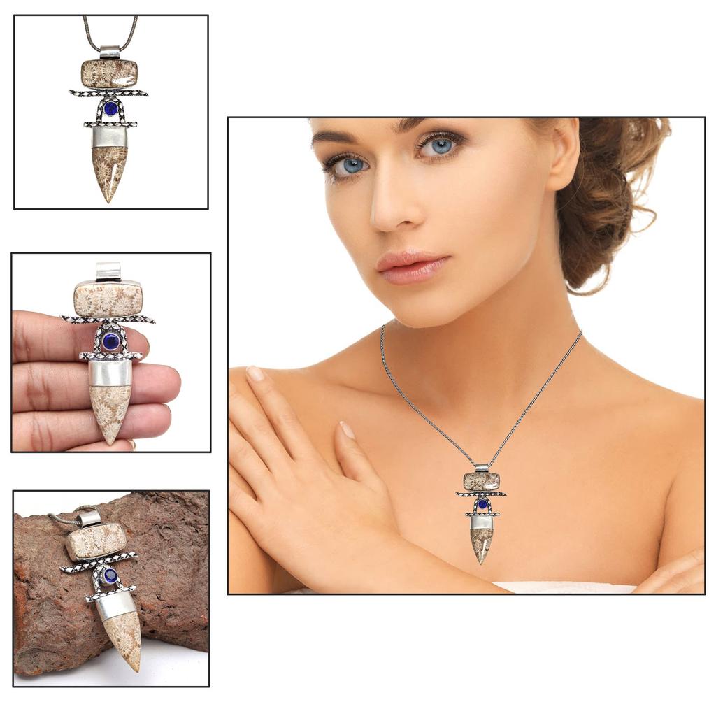 Necklace Fossil Gemstone Coral Gifted Jewelry 18" Handmade Natural