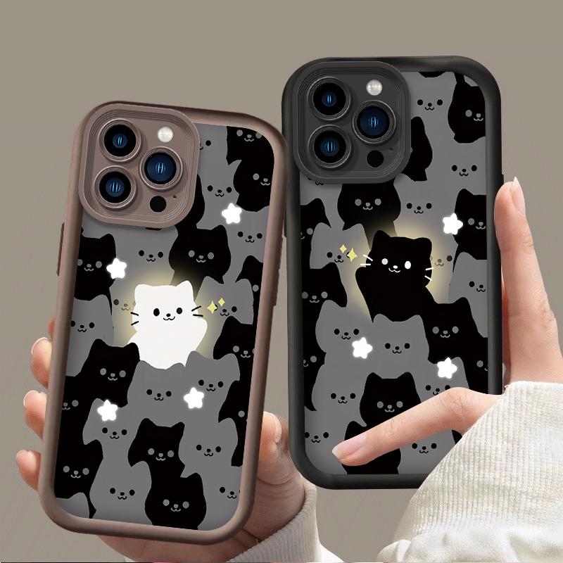 Lovely Cartoon Cat Couple Phone Case For IPhone 17 16 15 14 13 12 11 Pro Max 17 Air 14 Plus Shockproof Silicone Soft Cases Coque