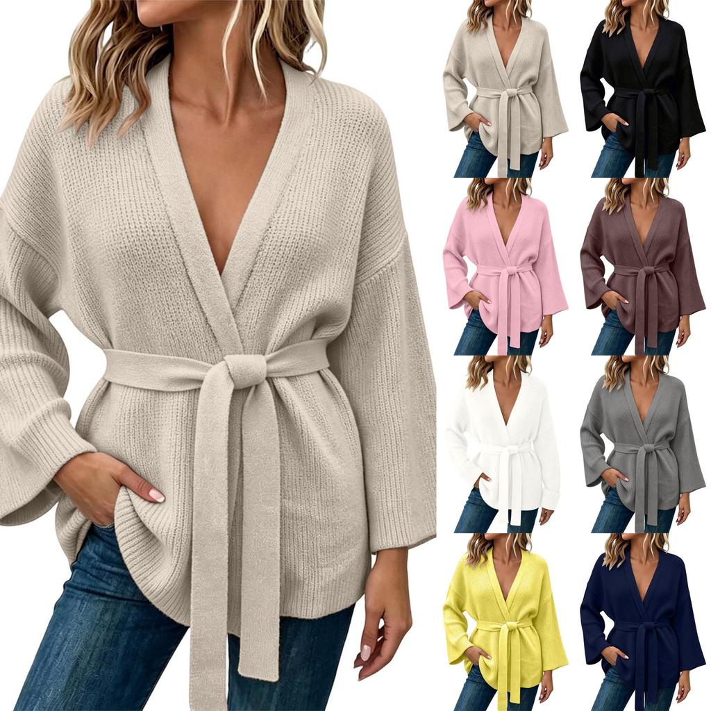 Women's Casual Knit Cardigan with Belted Waist Open Front Sweater for Everyday Wear