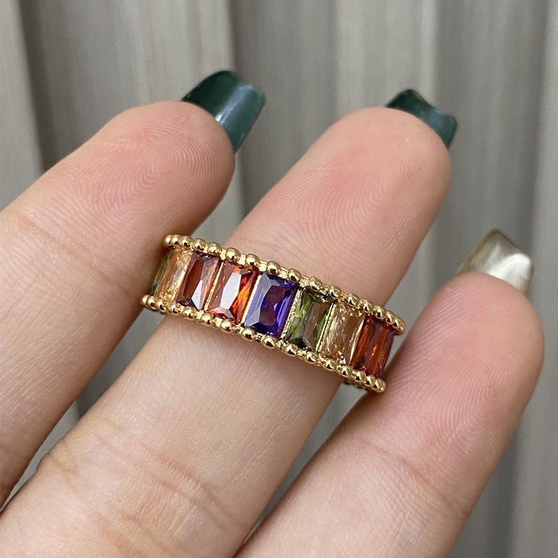 Gold-plated high-quality rainbow crit super flash open ring, full of diamonds, exquisite non-fading ring.