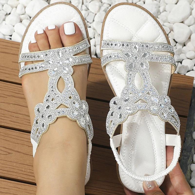 Women's Sandals Bling Bling Crystal Sandals Summer 2025 New Shoes For Women Low Heels Flat Sandalias Mujer Footwear Summer Shoes