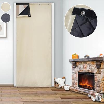 Waterproof Quilted Door Curtains Self-Adhesive Thermal Insulated Window Drapes For Living Room Bedroom Wind Resistant Panels