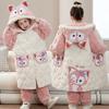 Girls Winter Warm Coral Fleece Pajama Set Thick 3-Layer Lined Cartoon Print Sleepwear Ages 8