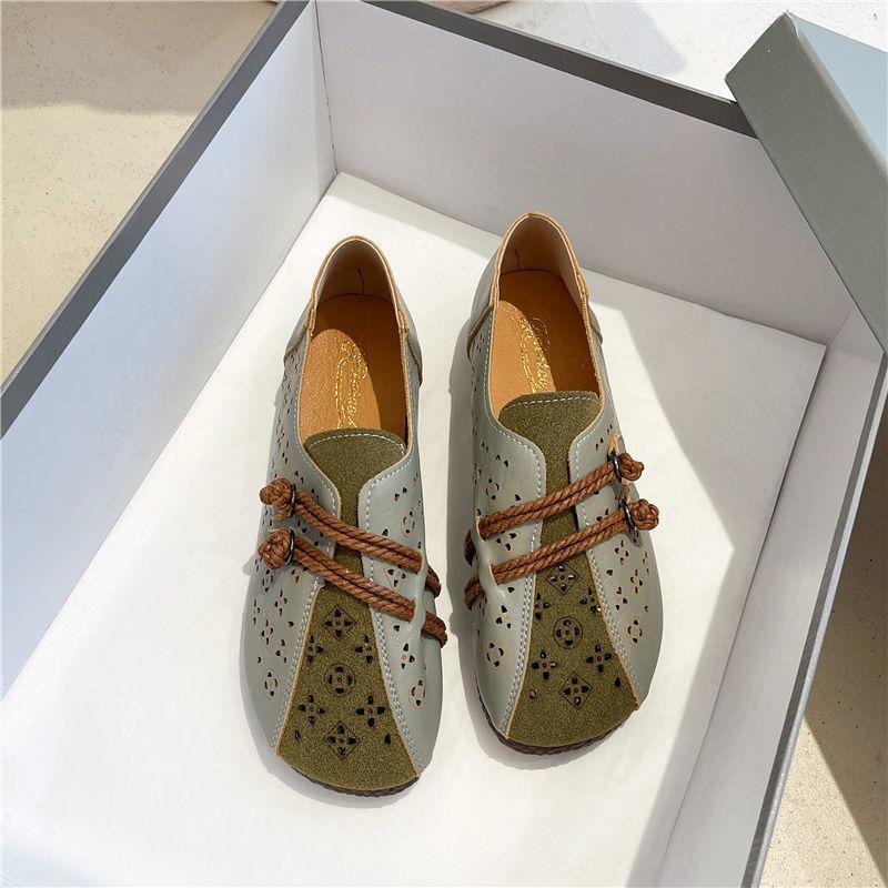 2024 Newly Square Toe Women's Flats Designer Cutout Shoes Ladies Wide Fit Soft Leather Moccasins Female Driving Sneakers