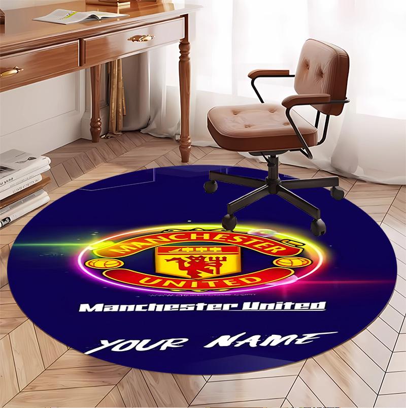 Manchester City FC Pattern Round Rug, Indoor/Outdoor Mat, for Picnic, Gameroom, Bedroom, Office, Living Room, Home Decor Carpet, Birthday Gift
