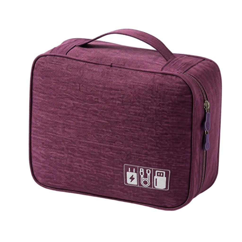 Portable Cationic Fabric Travel Organizer Bag with Handle Multi-Compartment Storage Case for Electronics Accessories and Small Items