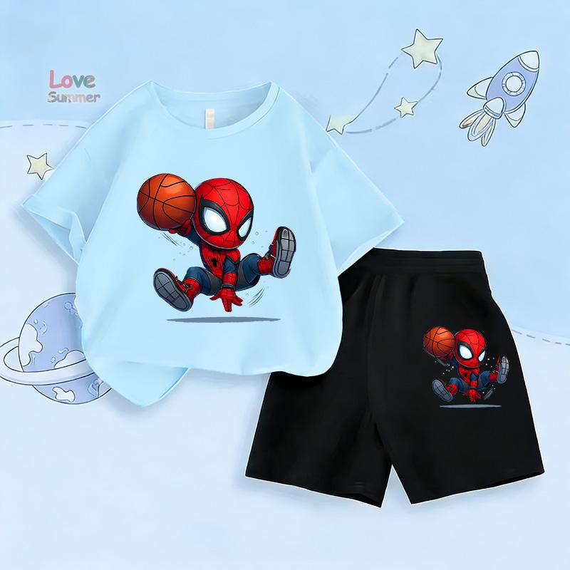 2026 Spring/Summer Spider-ManT-shirt Print Boys t shirt Shorts Sport Two-Piece Kids Set Superhero Set Children's Daily Wear, Perfect for Outdoor