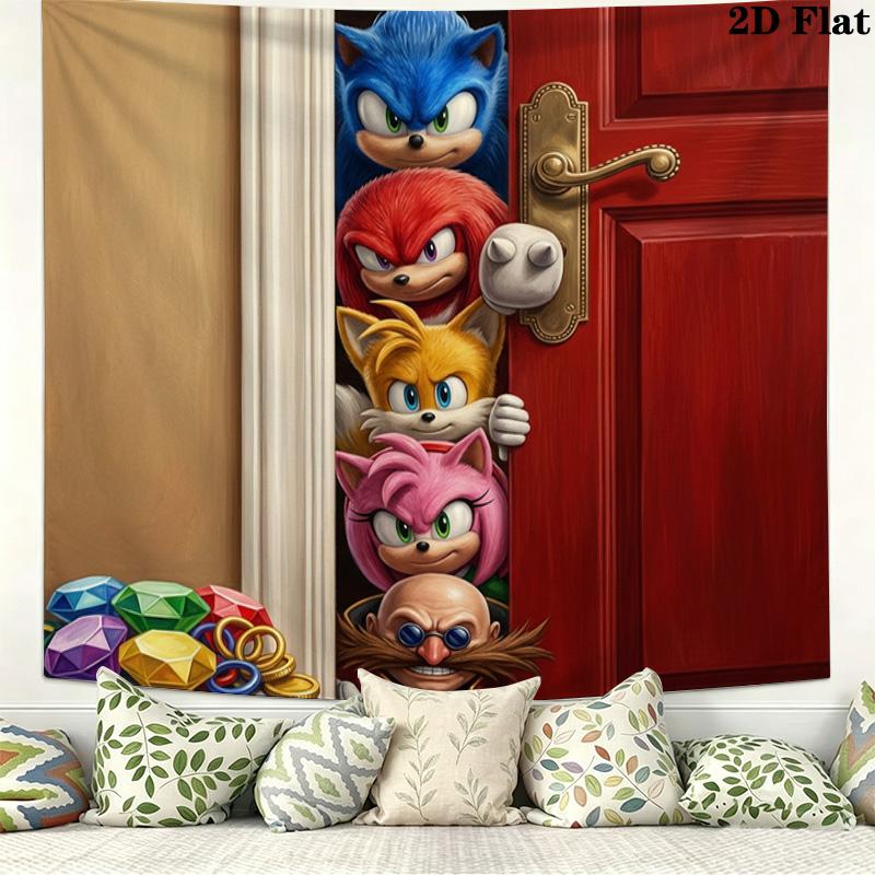 Sonic Hedgehog Wall Tapestry Aesthetic Wall Hanging Printed Fabric Blanket Decorative Tapestries For Bedroom Living Room Home Decor