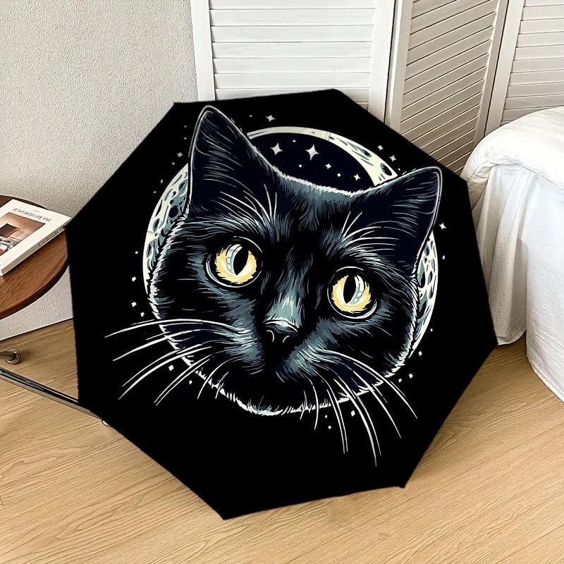 Starry Night Cat Moonlight Adventure Umbrella: Automatic Opening & Closing, Outdoor Travel Companion, Lightweight and Durable