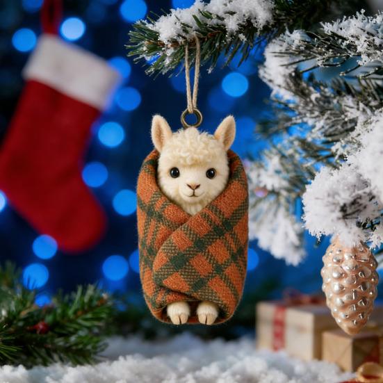 Yousheng Cozy Wrapped Critters Ornament 2D Acrylic Highland Cow Alpaca Hanging Ornament for Holiday Home Party Tree Decor