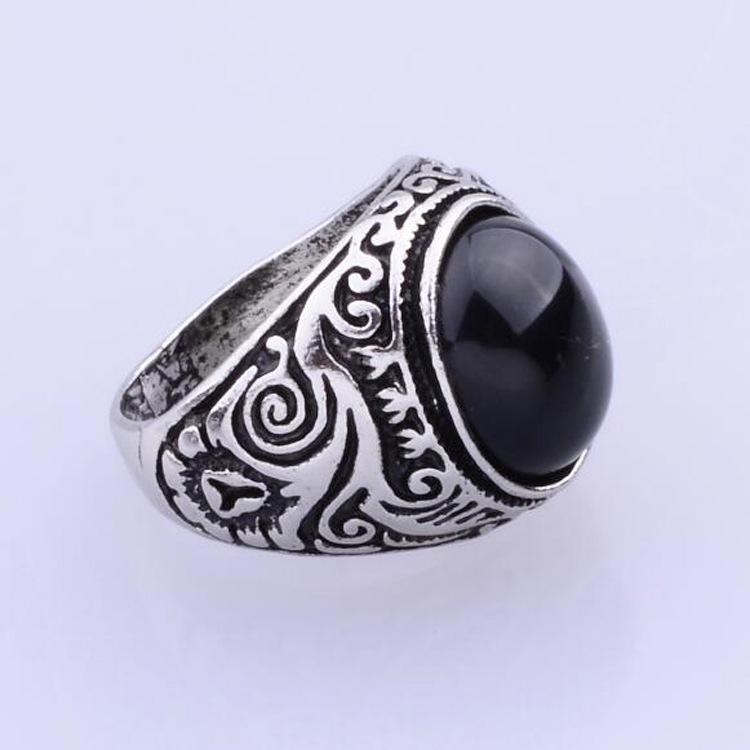 European & American Men s Retro Gemstone Ring with Black & Red Stone - Popular Design Size 11