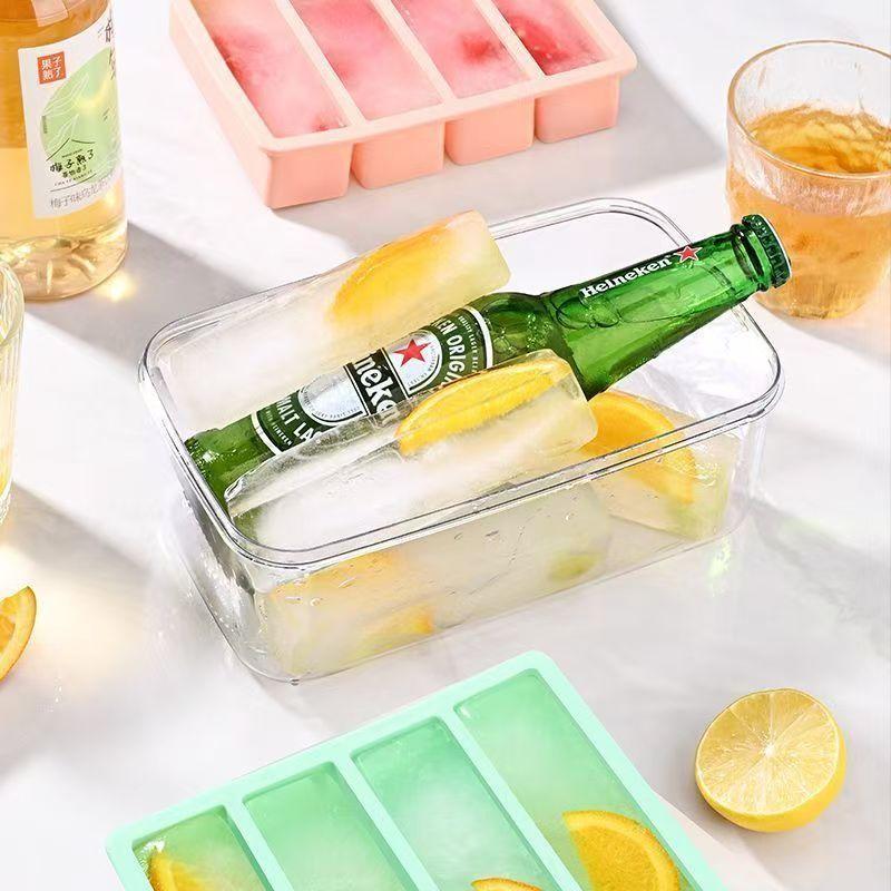 3 Grid Giant Silicone Ice Cubes Long Strip Square Whiskey Ice Tray Mold Non-Toxic Durable Ice Mold Barware Kitchen Tool Set