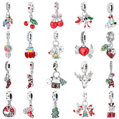 Original Copper Christmas Gift Snowflake Snowman Moose Beades Charms For Pan Bracelet Diy Ladies Jewellery