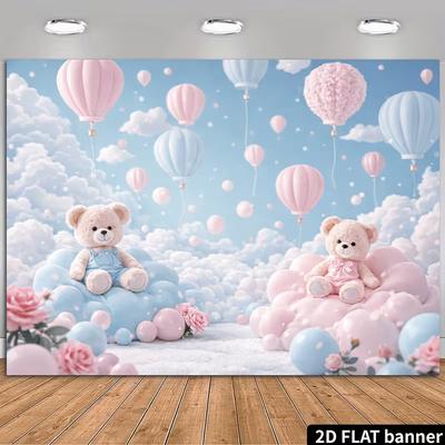 2D Pink Blue Hot Air Balloon Baby First Birthday Decor Background Tapestry