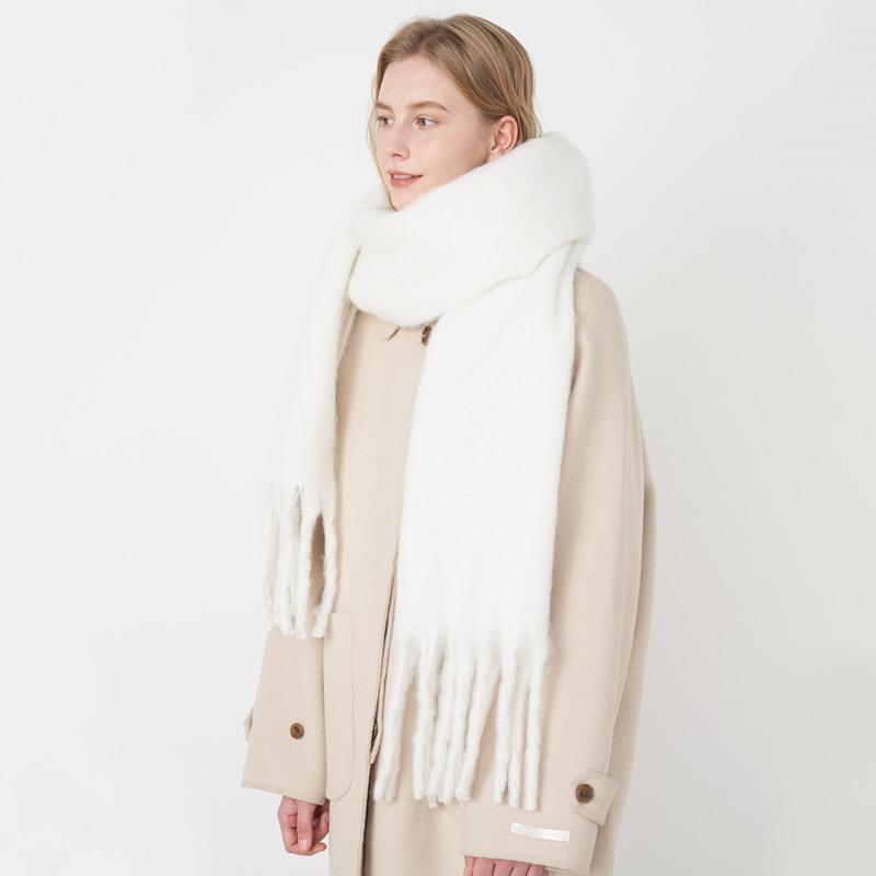 Versatile soft waxy solid color imitation cashmere fringed scarf women's winter lengthened warm thickened scarf shawl