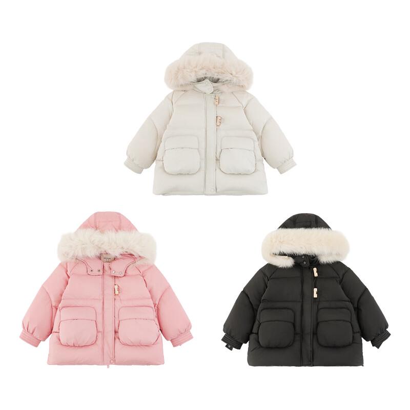 Yoyou Girls' Thickened Winter Down Jacket with Detachable Fur Collar