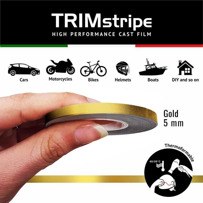 Bandes Adhésives - Trim Stripes - Or - 5 mm x 10 mt - Thermoformable - Résistant aux intempéries