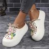 Fashion Women Platform Slippers DIY Flower Decoration Fashion Clogs Soft EVA Female Home Street Slides Close Toe Ladies Leisure Sandals