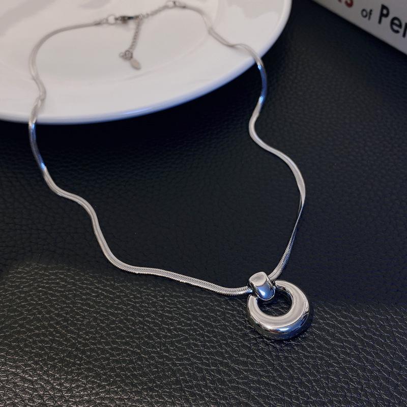 Simple titanium steel niche snake bone chain round pendant necklace geometric design water drop ring collarbone chain neck chain female