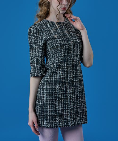 KOLEAT Tweed Classic Pocket Mini Dress [Black]