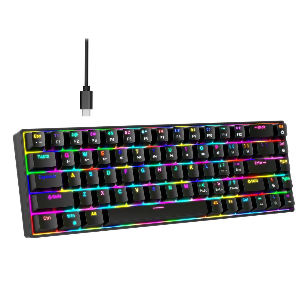 68 Keys Wired Mechanical Keyboard RGB Backlit Hot-Swappable Compact Design for   Gaming