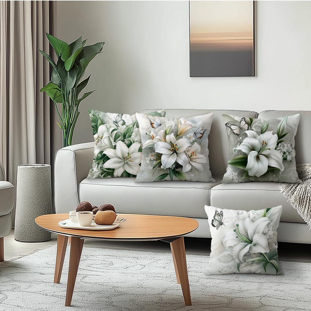 4pcs/set Lilies and Butterflies Cushions Pillowcase Polyester Cushion Cover Throw Pillow Pillowcover Home Car Sofa Decor