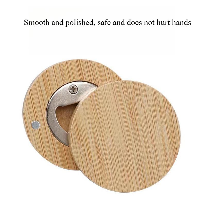 Beer Bottle Opener Portable Round Shape Bamboo Opener Fridge Magnet Bar Beverages Gadgets Wedding Home Party Tools