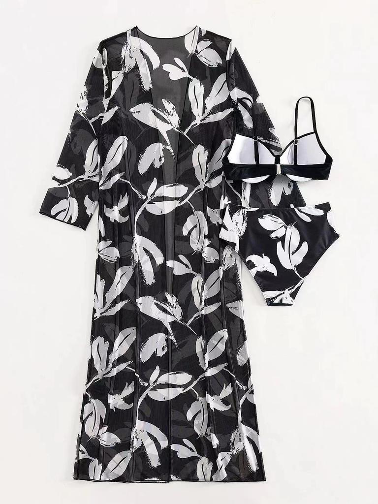 Women's High Waist Bikini 3-Piece Set with Long Shirt - European & American Style 2025 Swimwear