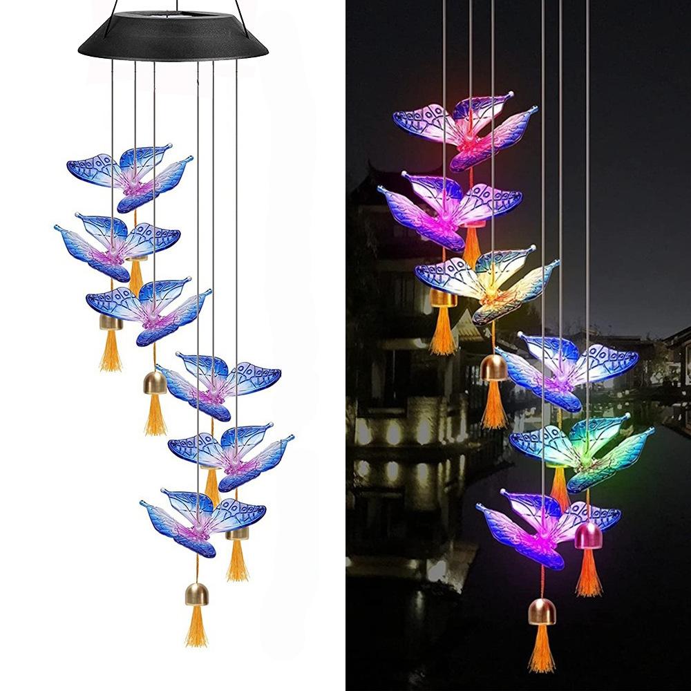 Solar Wind Chime Light Led Butterfly Hummingbird Bell Wind Chime Lamp Indoor and Outdoor Decorative Colorful Luminous Wind Chime