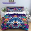 Colorful wolf  Pattern Bedding Quilt Set Quilt Cover Pillowcase Home Decoration  Gift (1 * duvet cover + 2 * pillowcase, without core)