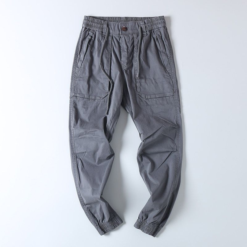 Export OEM Goods Tail Goods Pure Cotton Washed Overalls Casual Pants Men Trendy Spring & Fall Elastic Waist Ankle-Tied Harem Pants
