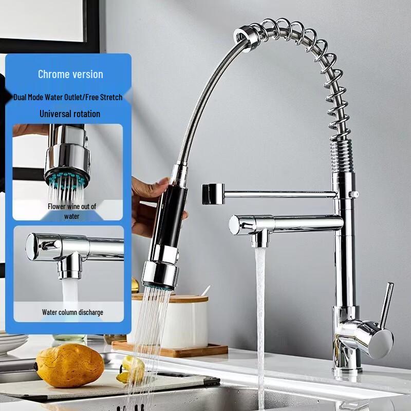 TLXT Wall-Mounted Retractable Brass Spring Kitchen Faucet