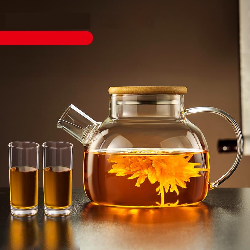 Transparent Glass Teapot Home And Kitchen Puer Tea Pot With Wooden Lid Kettle Tea Set Coffee And Tea Tableware