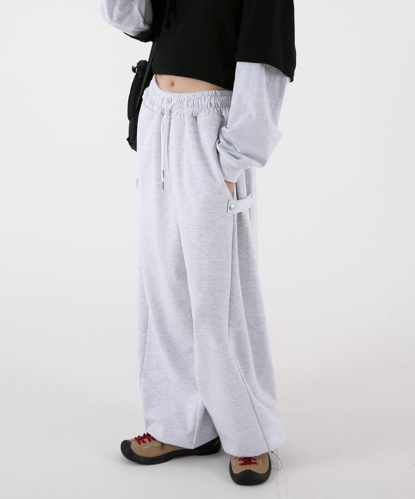UMM Women'S Snap Button Wide Balloon Sweatpants White Melange